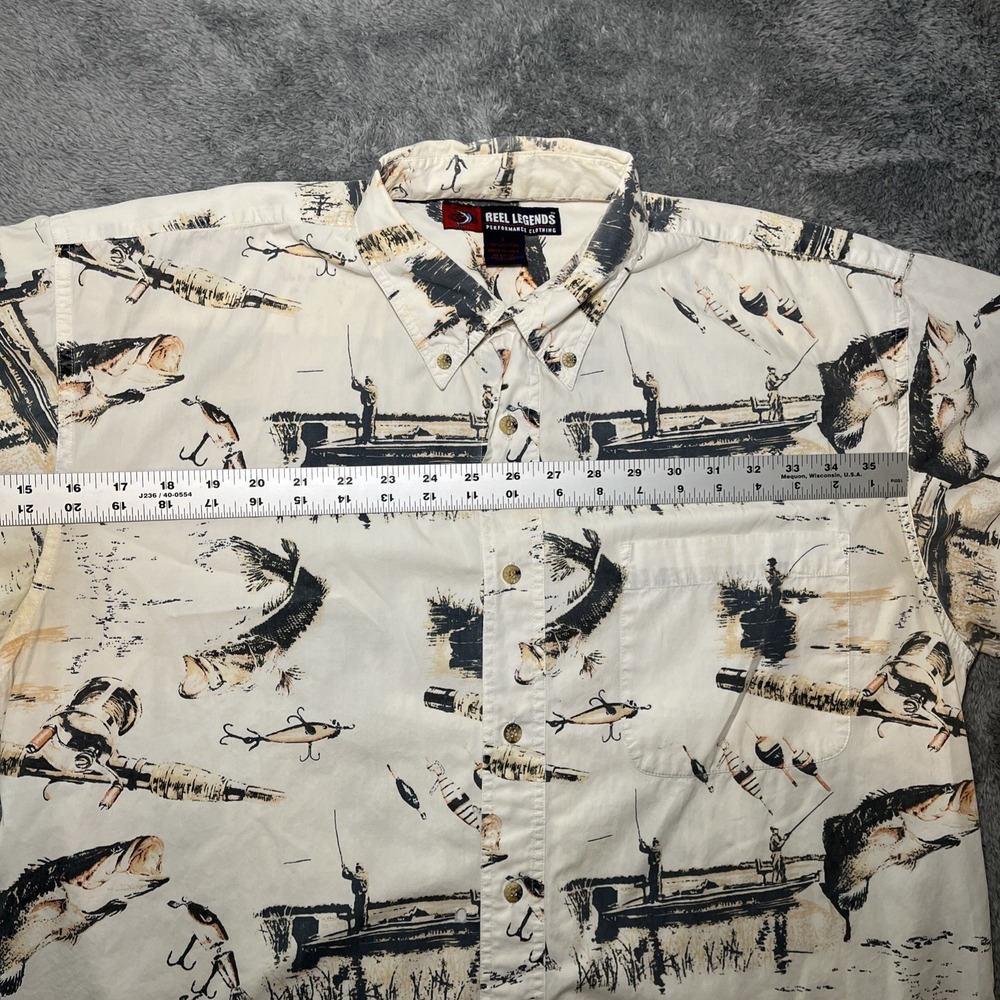 VTG Reel Legends Men's Button Down Short Sleeve Fishing Hawaiian Shirt SZ L - Picture 9 of 15